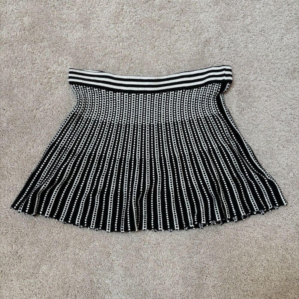 Catherine Malandrino Knit Flared Skirt Waist Black White Stripes XL